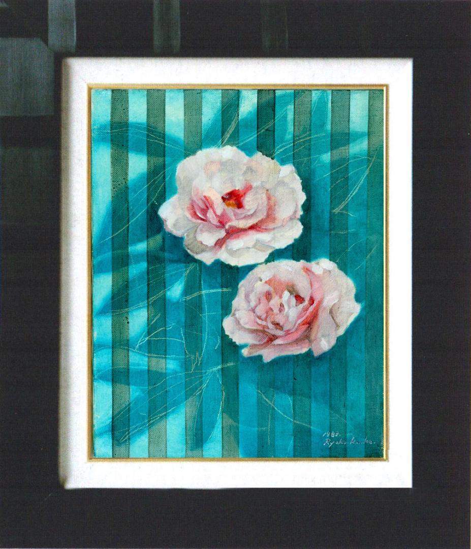 油絵 菅家令子 絵 絵画 インテリア 額付(黒) F4-222023 花 ぼたん