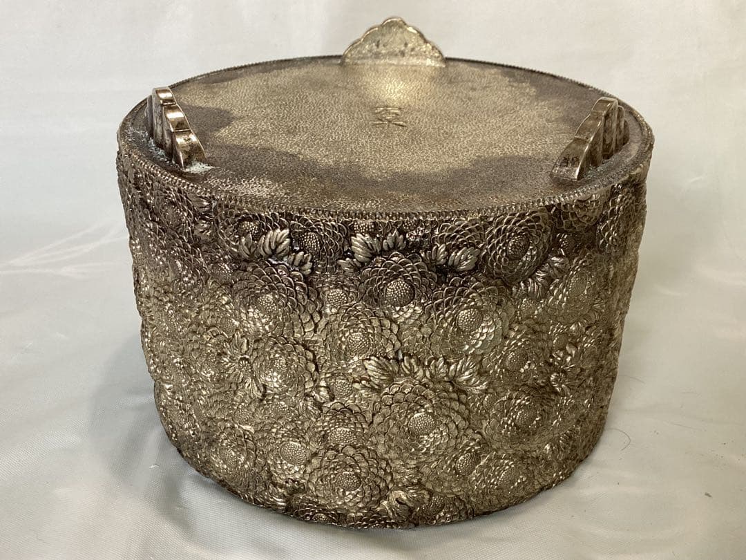 香炉 菊華 花紋様彫刻 銅香炉 佐野 宏采造　高岡銅器　金属工芸品