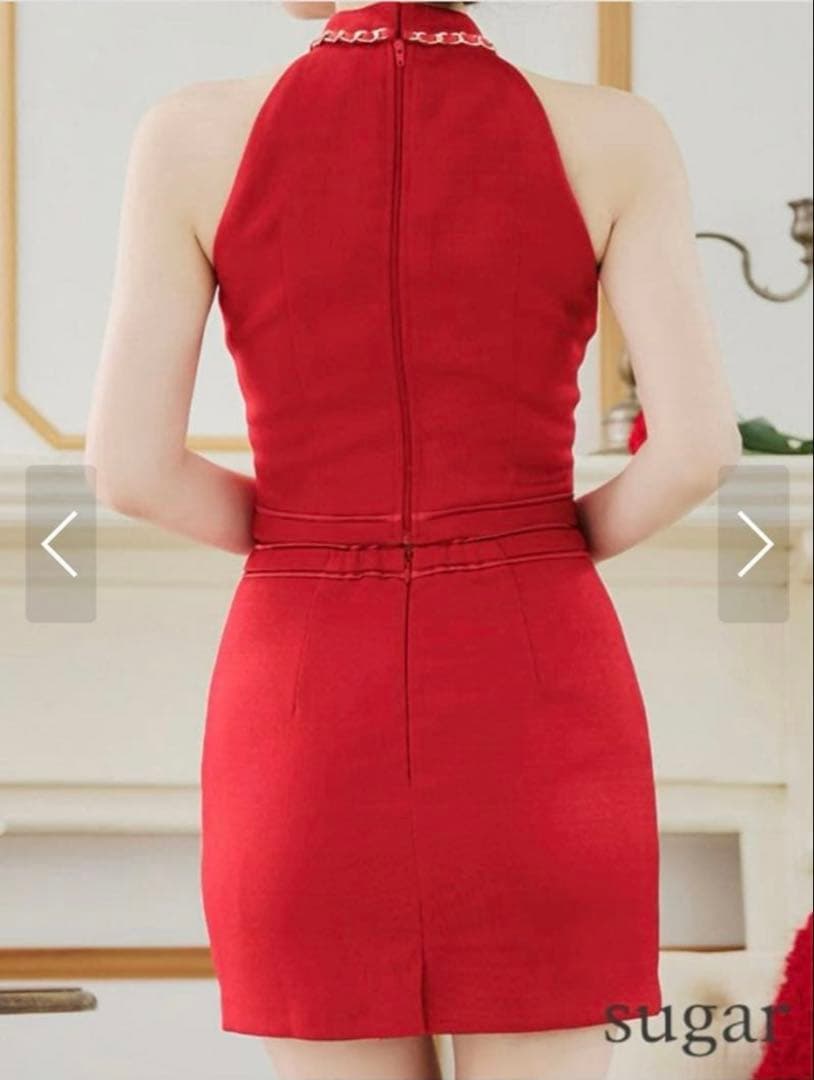 YUIシュガー人気レッド ハイネックドレス チェーン付きS未使用