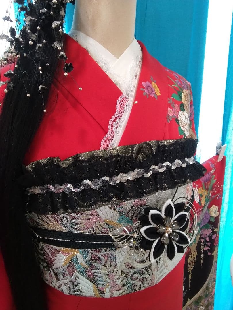 振袖フルセット、正絹振袖落款、成人式、重ね衿帯揚げ帯締、西陣袋帯ガード加工、襦袢