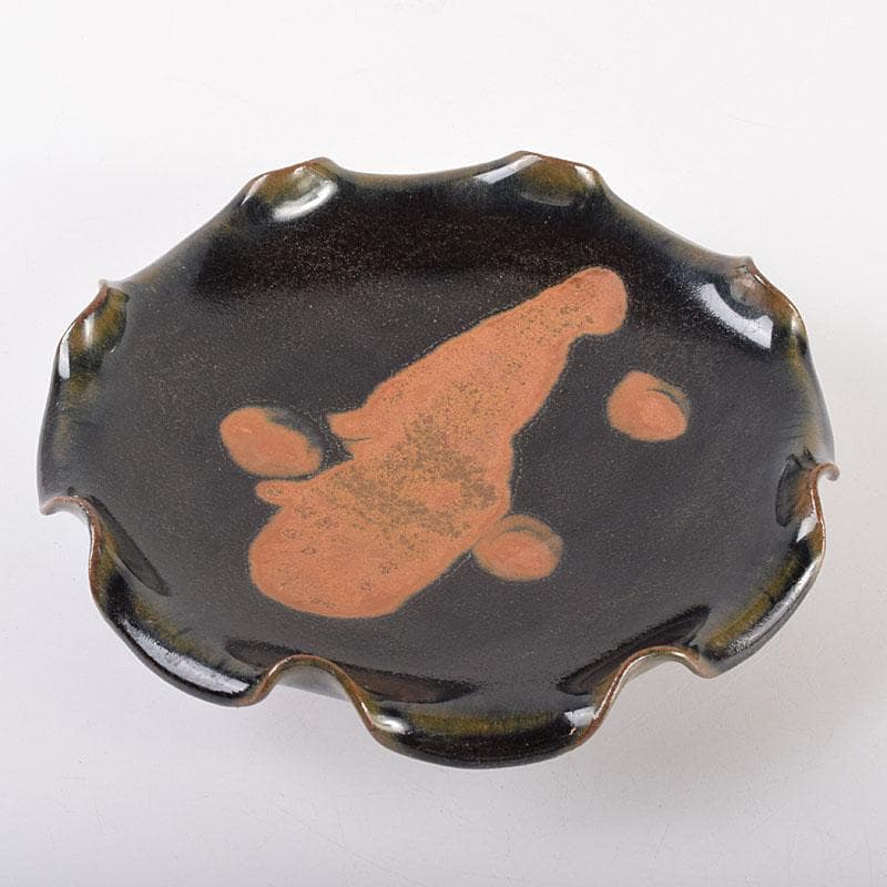 中国　吉州窯　黑釉　木葉天目　平皿　輪花皿　C　6905