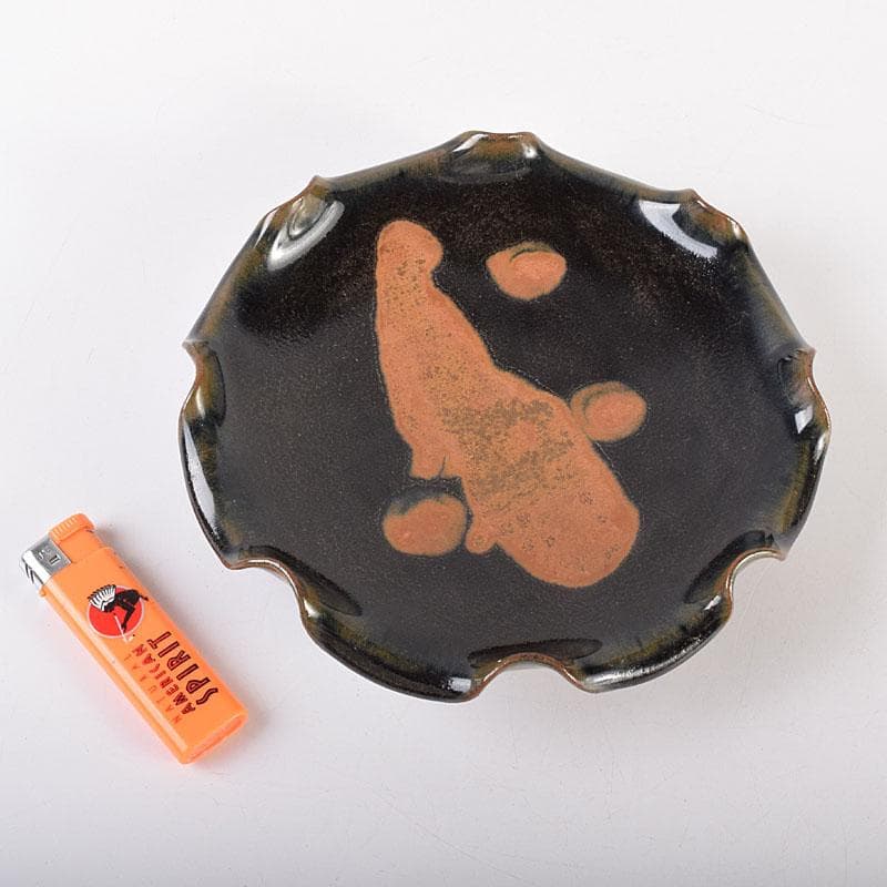 中国　吉州窯　黑釉　木葉天目　平皿　輪花皿　C　6905