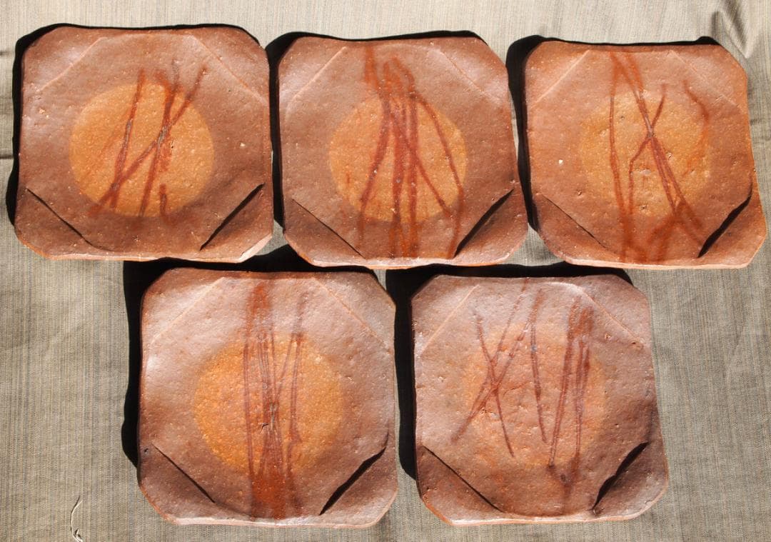 希少作★森陶岳★備前【寒風】角皿５枚組★共箱