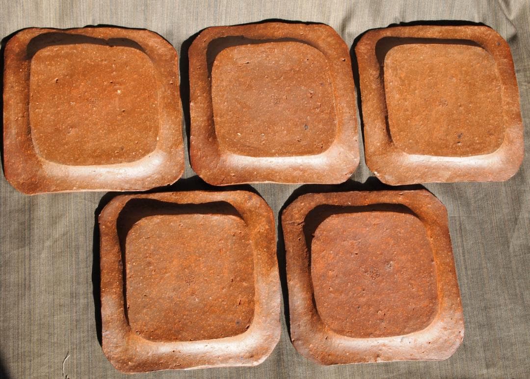 希少作★森陶岳★備前【寒風】角皿５枚組★共箱