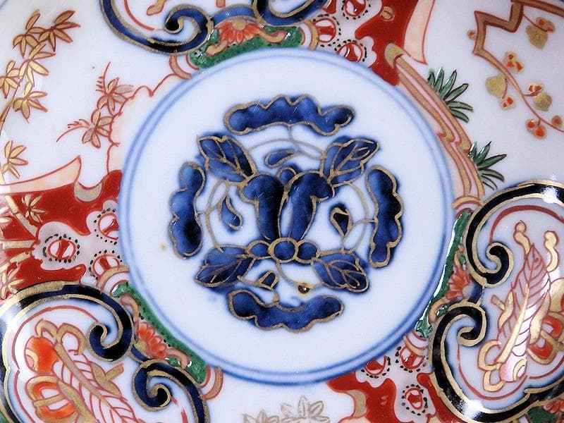 古伊万里　金襴手　窓絵　宝尽くしに松竹梅の図　4寸皿　５枚　B091AS-CZa