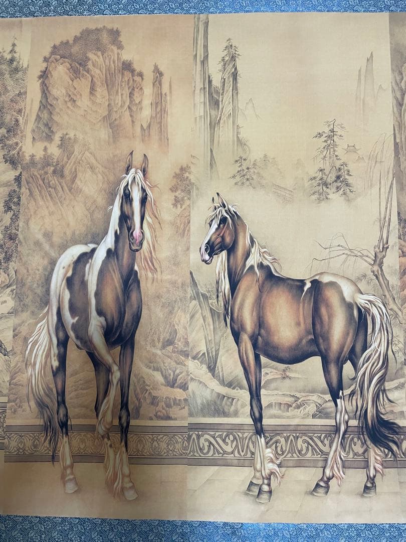 清代 中国美術 馬！馬！馬！乾隆八駿圖、大型絵画（複製品）