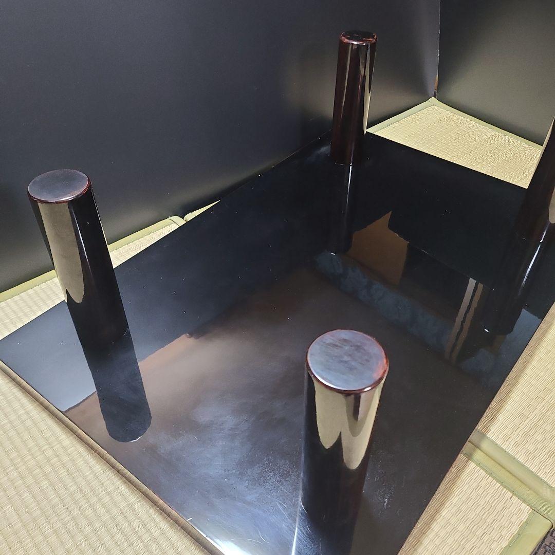 座卓　天板　津軽塗　呂上　天然木　裏板　黒漆塗　柱　天然木　無垢くり貫き　箱入り