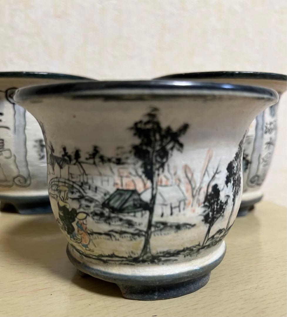 陶翠作　東海道五拾三次画　盆栽小鉢