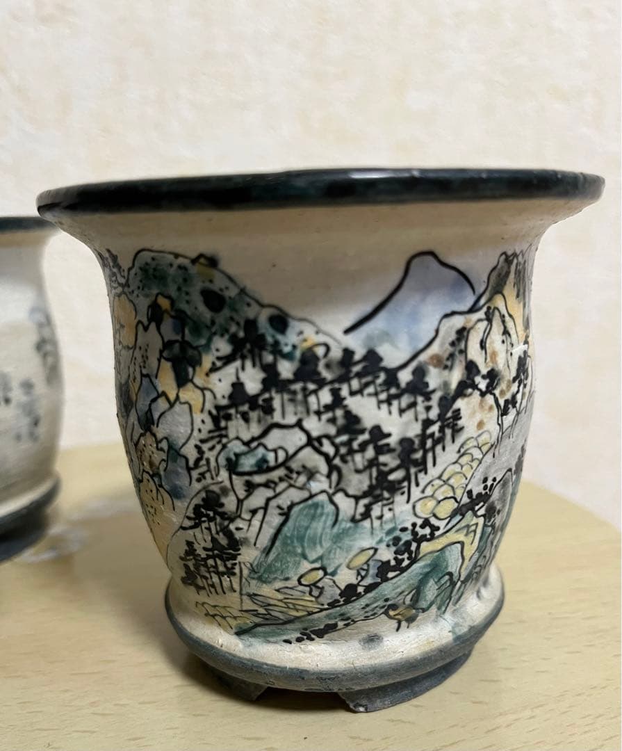 陶翠作　東海道五拾三次画　盆栽小鉢