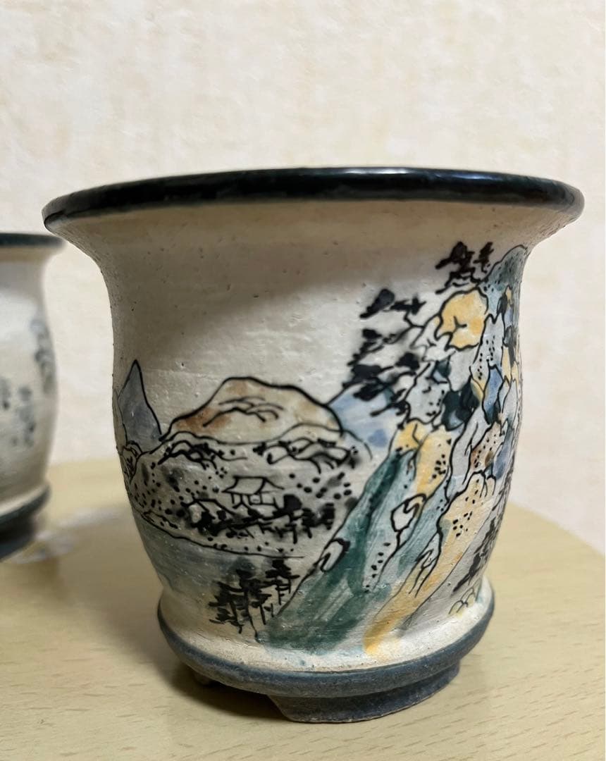 陶翠作　東海道五拾三次画　盆栽小鉢