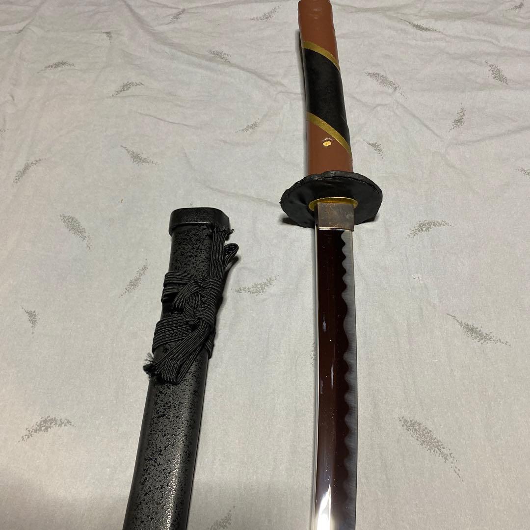 模造刀 ツートン皮巻柄 楕円鍔 黒粒黒鞘