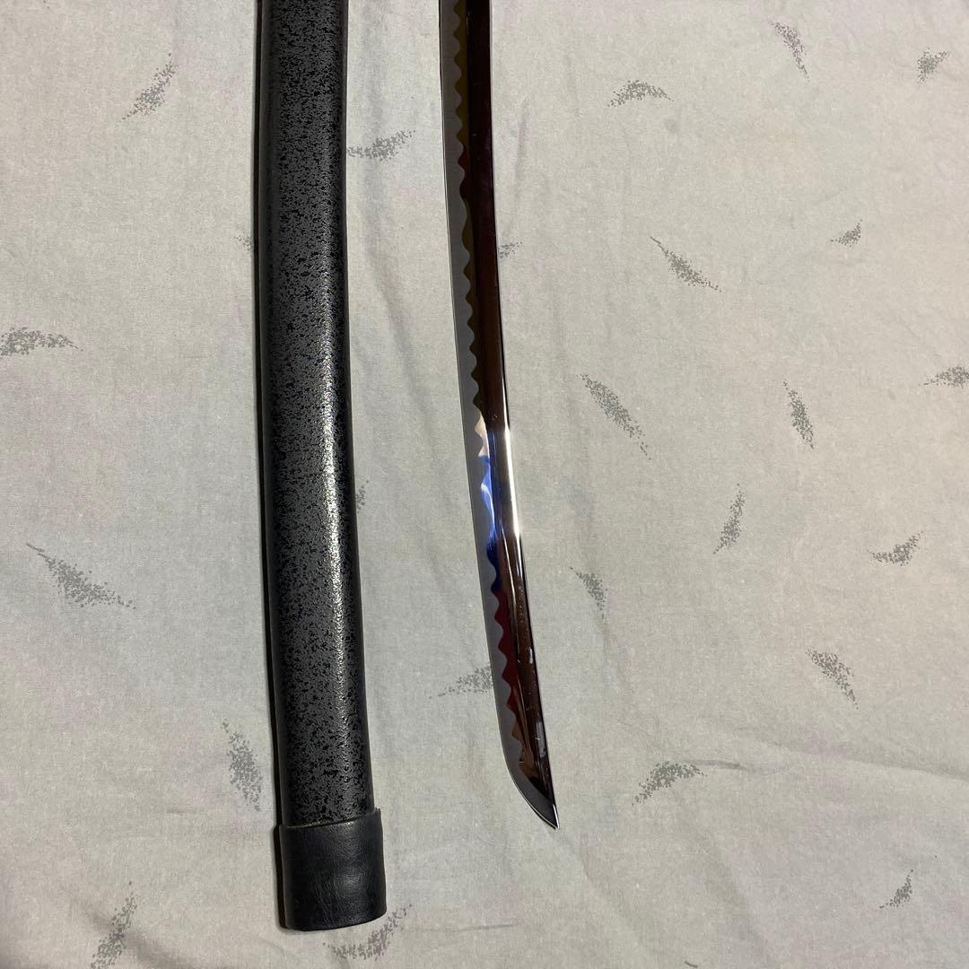 模造刀 ツートン皮巻柄 楕円鍔 黒粒黒鞘