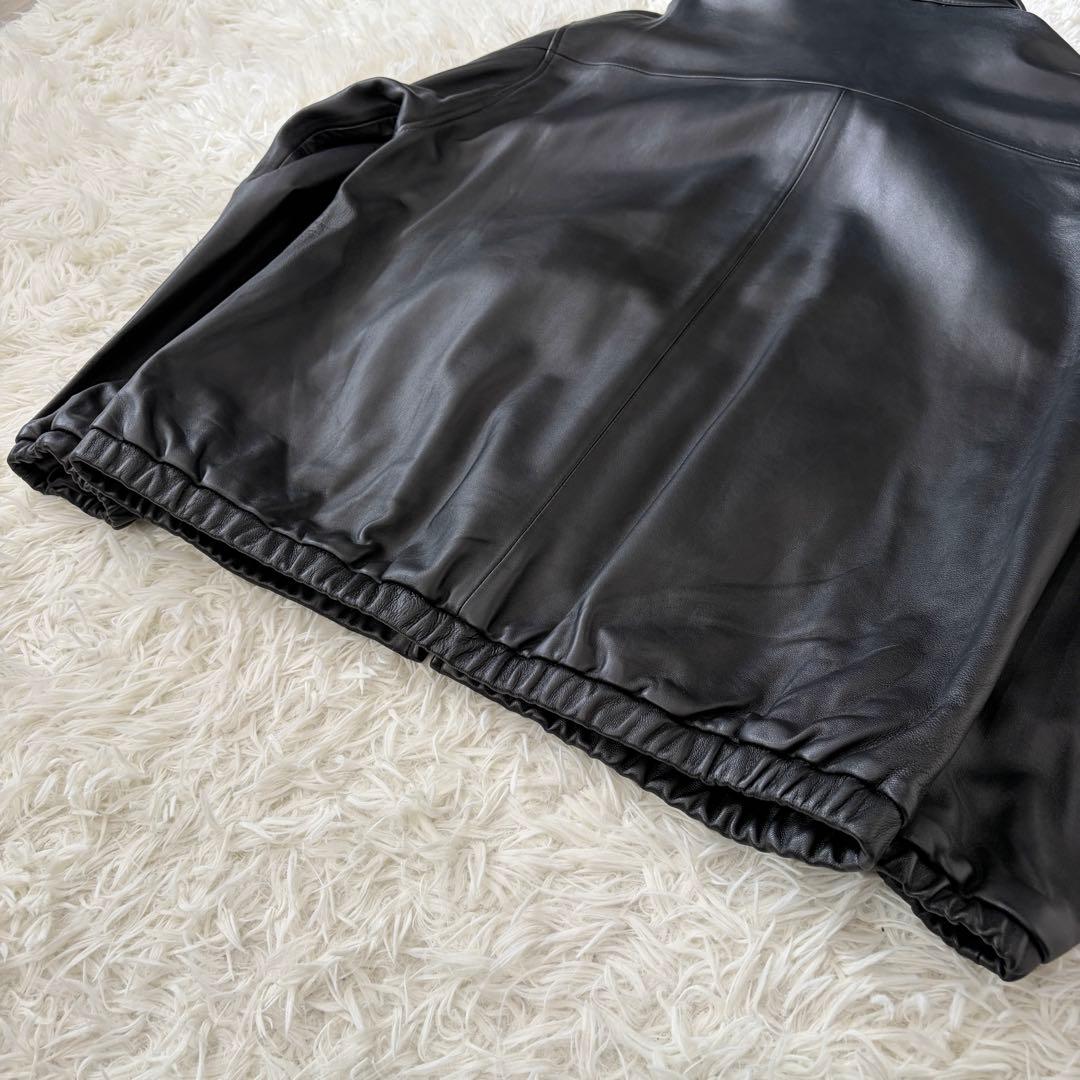 【美品】SHIPS XL レザージャケット シングル 襟付 裏地チェック 黒