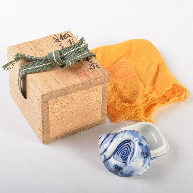 茶道具　平安　竹泉造　倣青華磁　貝香合　共箱　M　R7314