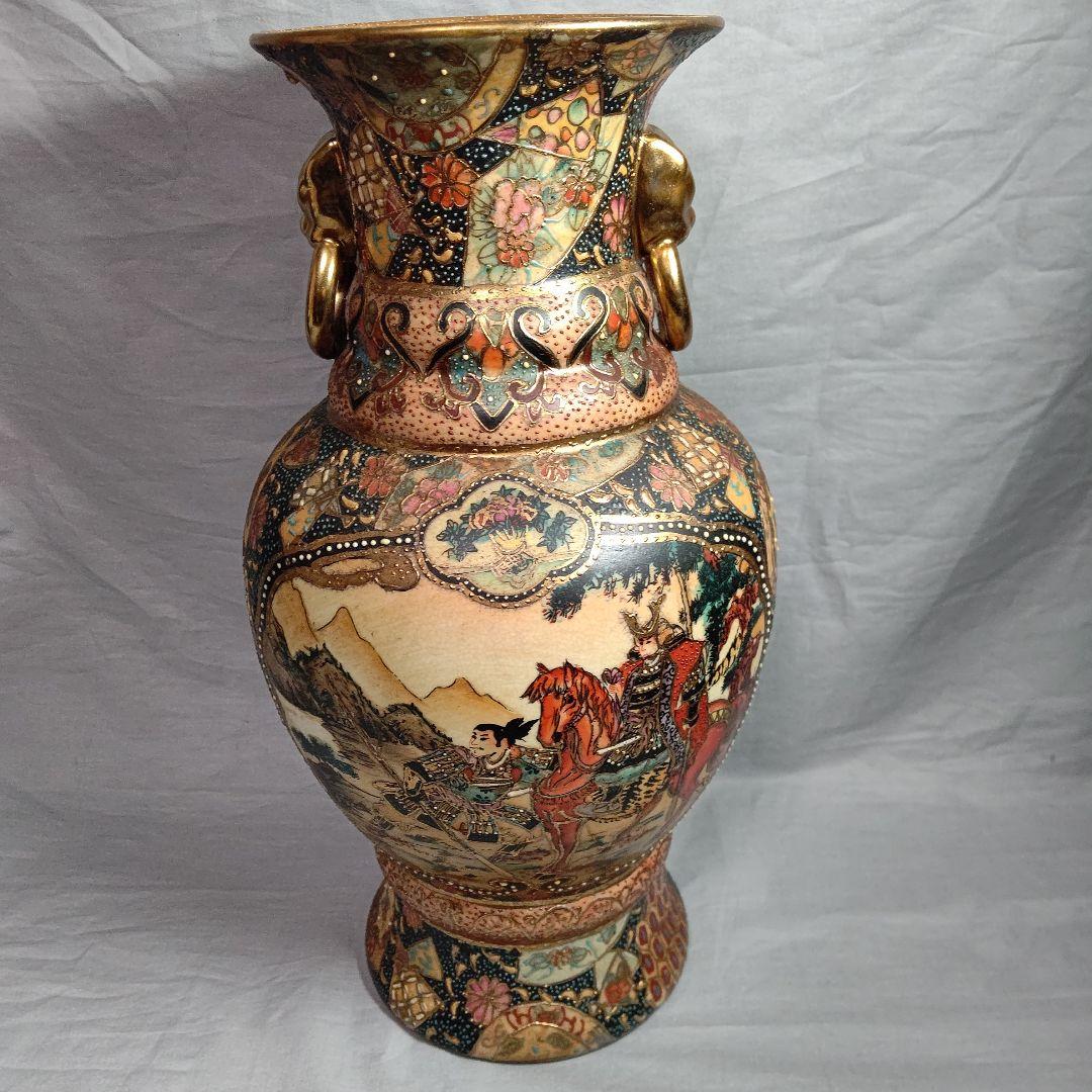 薩摩焼 武者芸者文花瓶 36cm