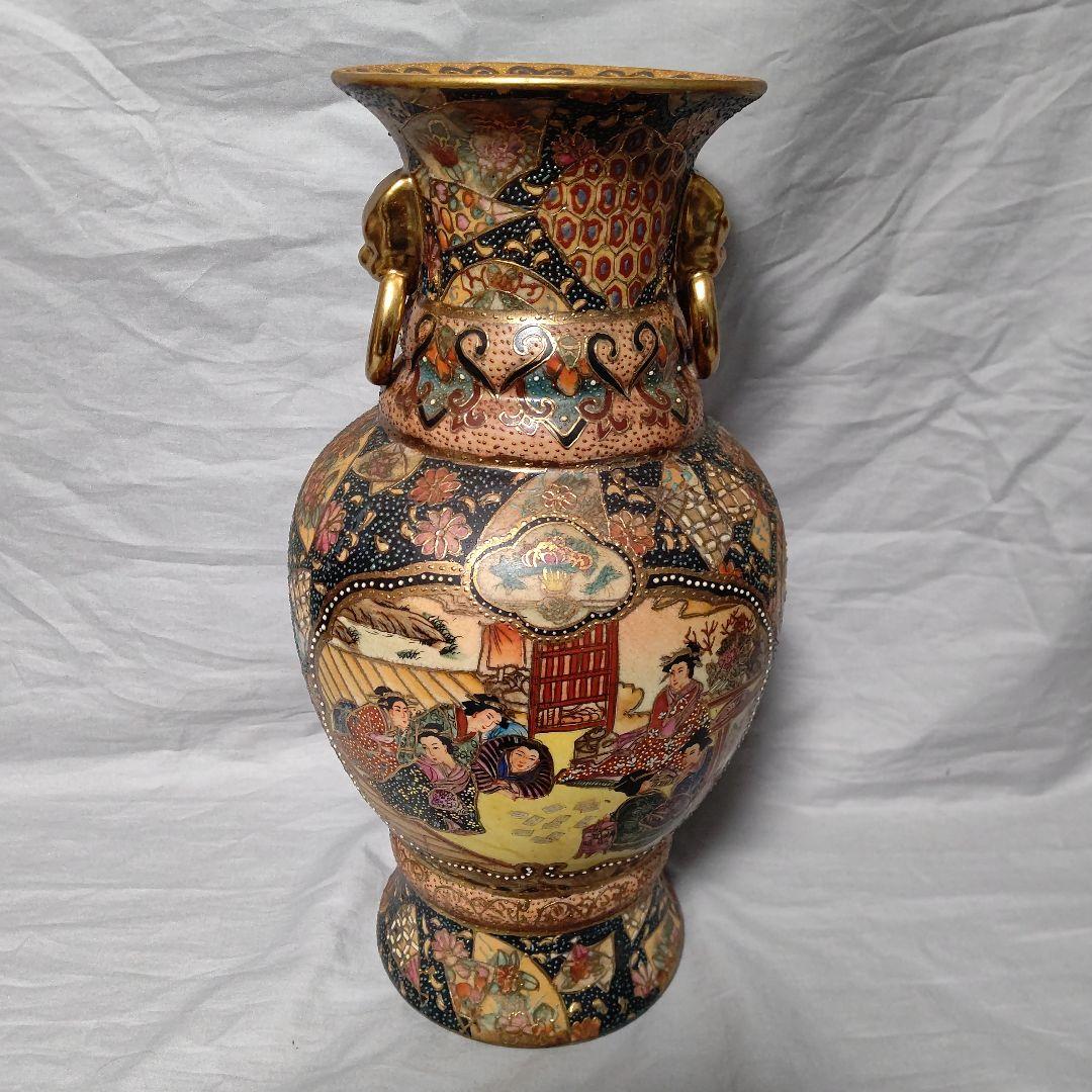 薩摩焼 武者芸者文花瓶 36cm