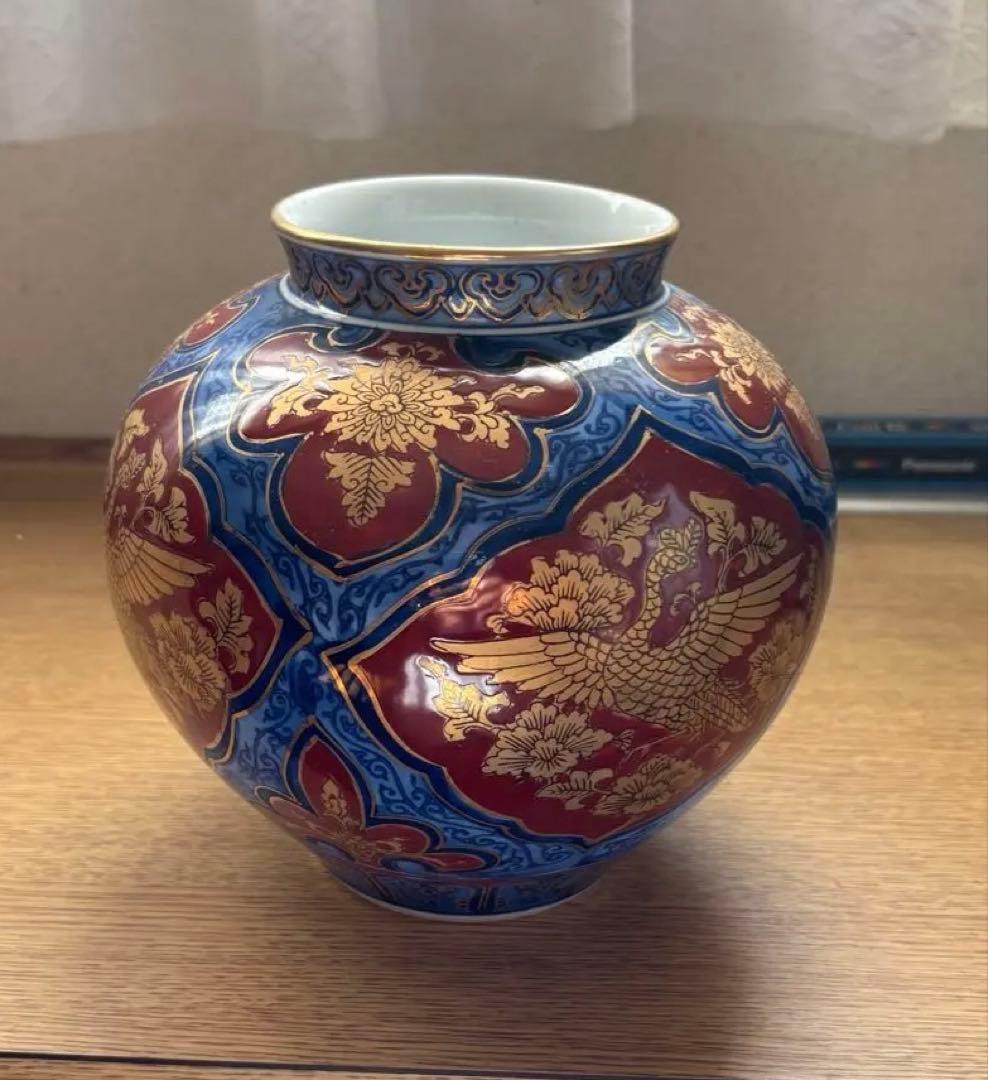 有田焼 勝山作 手描き 骨董品 金襴手 鳳凰文 花瓶　インテリア 限定品　風格