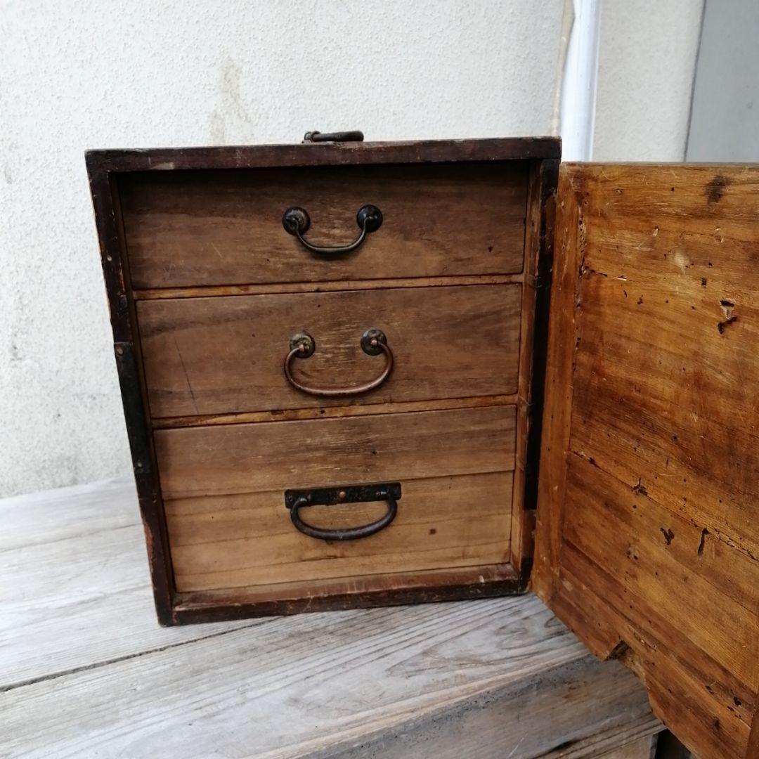 骨董　時代箪笥　船箪笥　手提げ金庫　木製　金具　アンティーク