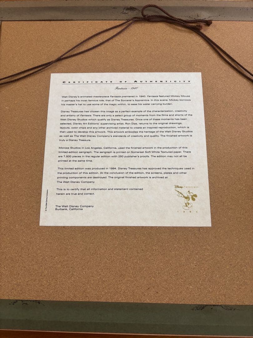 ディズニートレジャーズミッキーマウス絵画ファンタジア　レア世界限定7500枚版画
