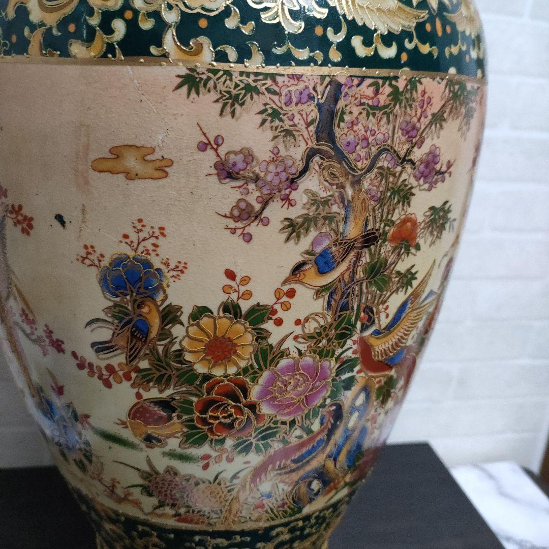 中国美術 大型飾り壺 双耳大花瓶 金彩