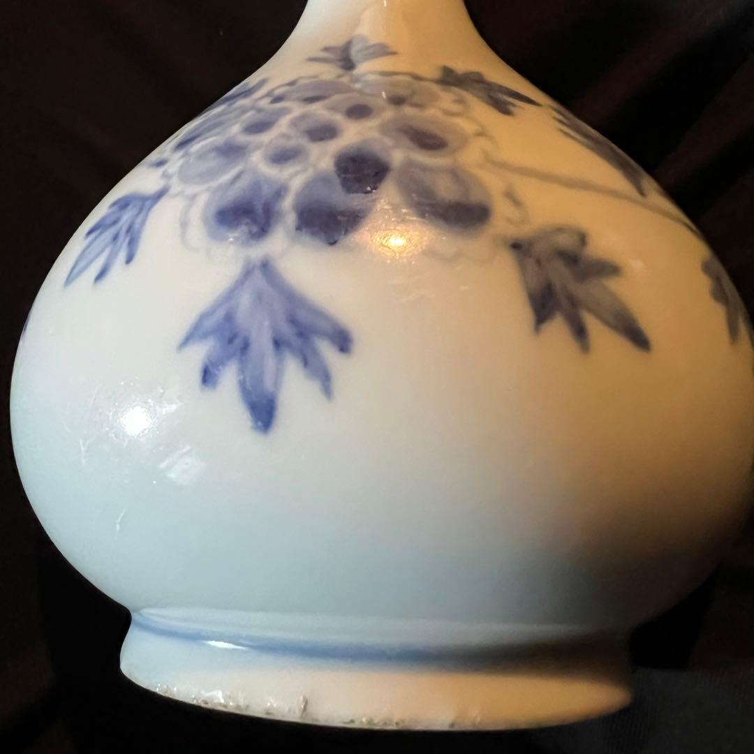 李朝 鶴首花入 分院 染付け 韓国 朝鮮 古美術 骨董 蝙蝠牡丹文 コウモリ