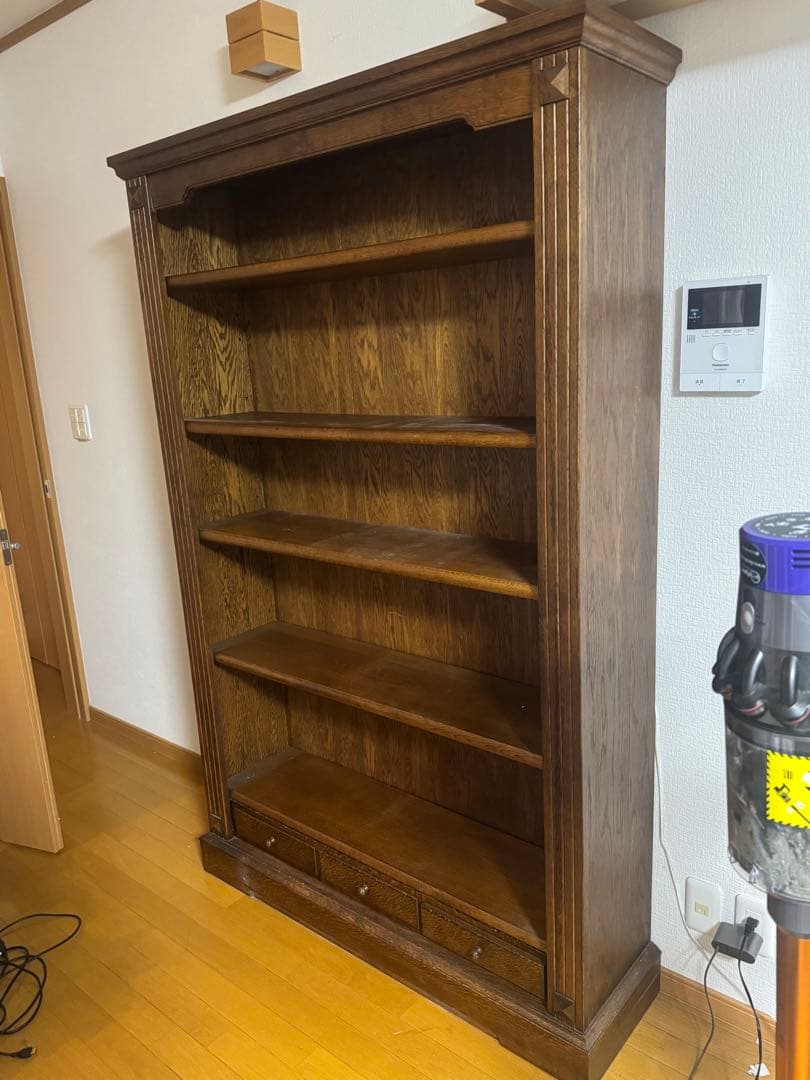 アンティーク本棚　木製本棚 5段 ダークブラウン 引き出し付き