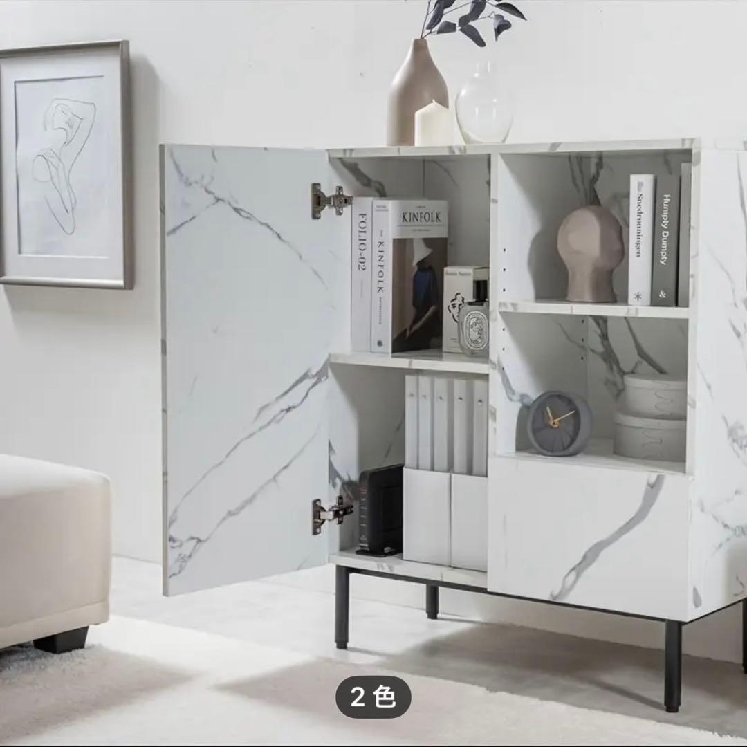 ホワイトマーブル模様キャビネット 高さ72cm 新品未開封