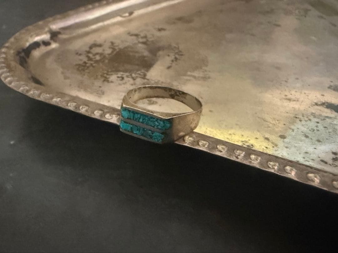 希少　メキシコ　ヴィンテージ　リング　アンティーク　インレイ　ターコイズ　925