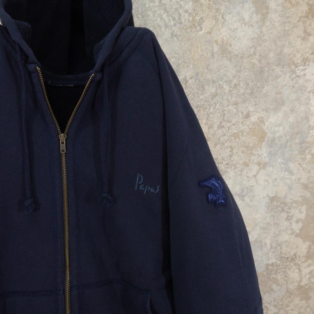 papas 日本製 スウェットジップパーカー L ネイビー ロゴ ワッペン