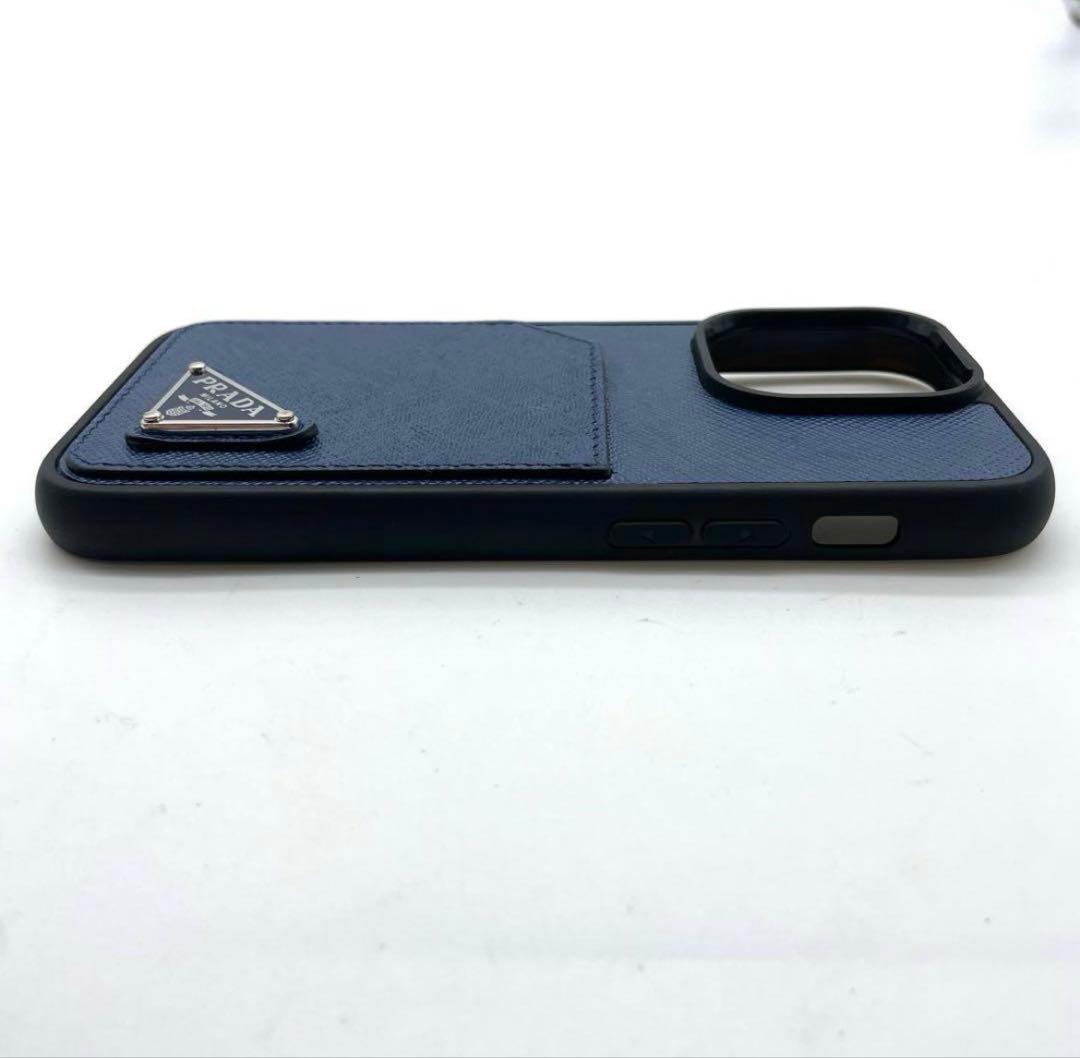 ✨プラダ iPhone14pro ケース 三角ロゴ レザー ブルー