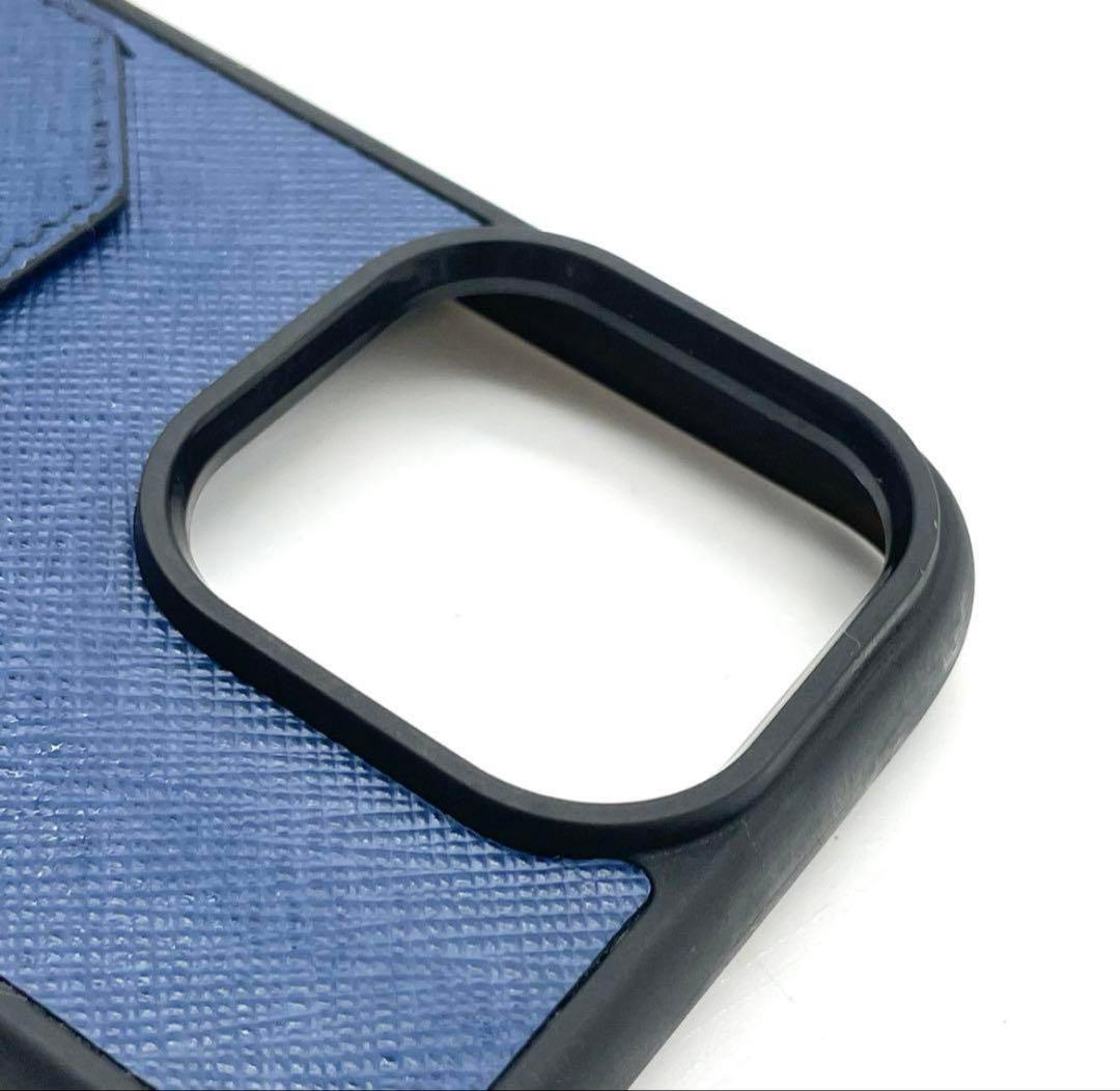 ✨プラダ iPhone14pro ケース 三角ロゴ レザー ブルー