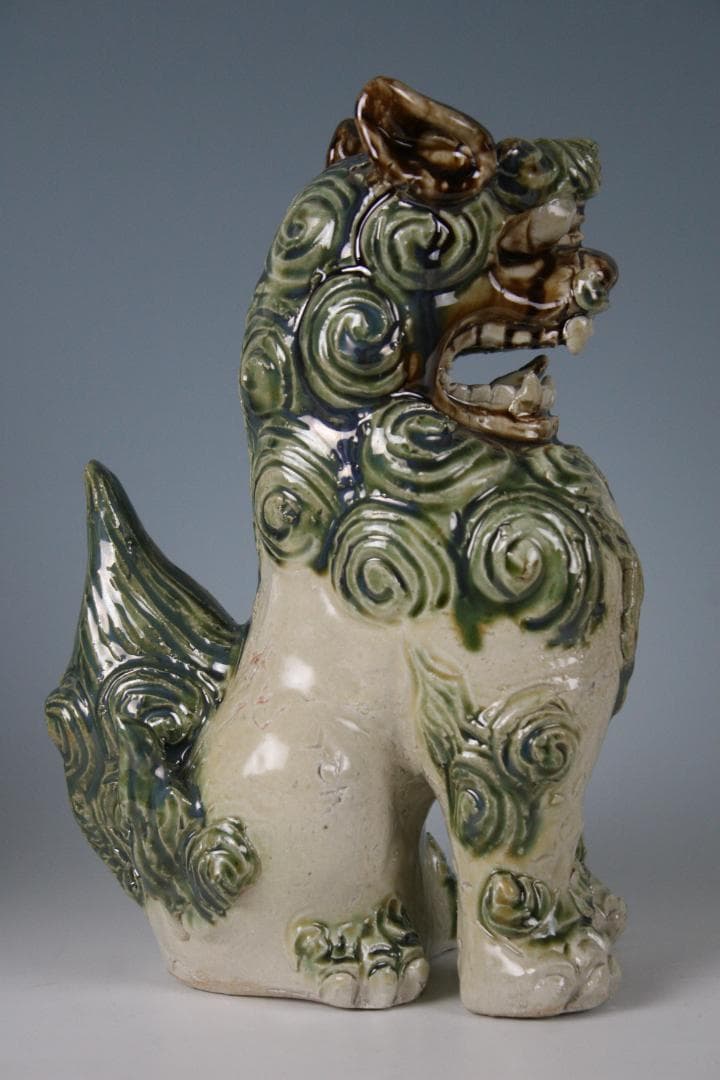 金城敏徳 作　緑釉立シーサー（特大）1対