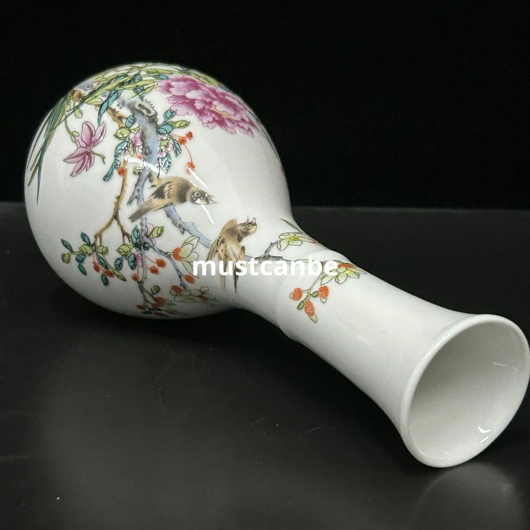 景徳鎮 花鳥紋玉壺春瓶 装飾品 現代工芸品美術品 置物