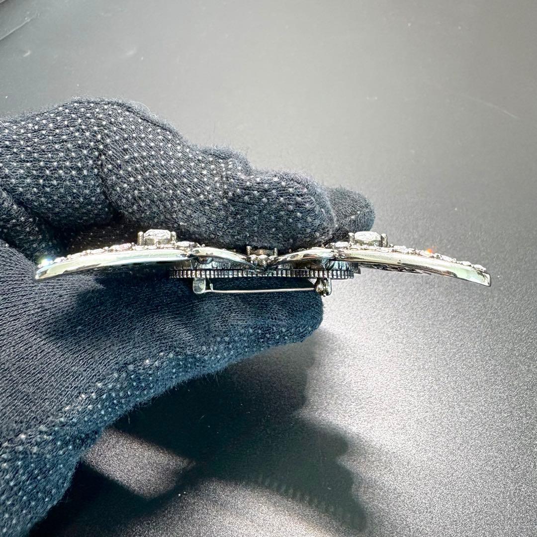 極美品✨グッチ ブローチ ラインストーン バタフライ 大ぶり シルバー