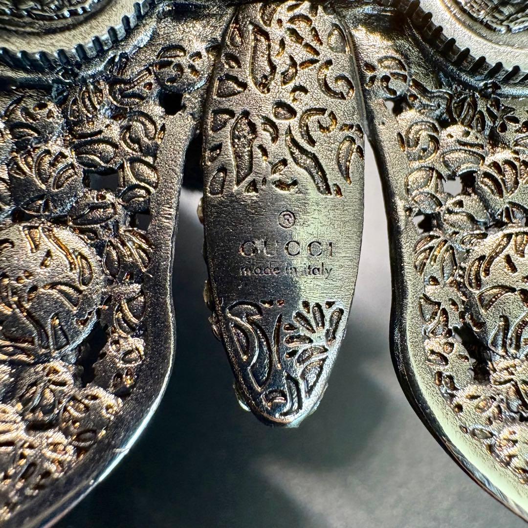 極美品✨グッチ ブローチ ラインストーン バタフライ 大ぶり シルバー