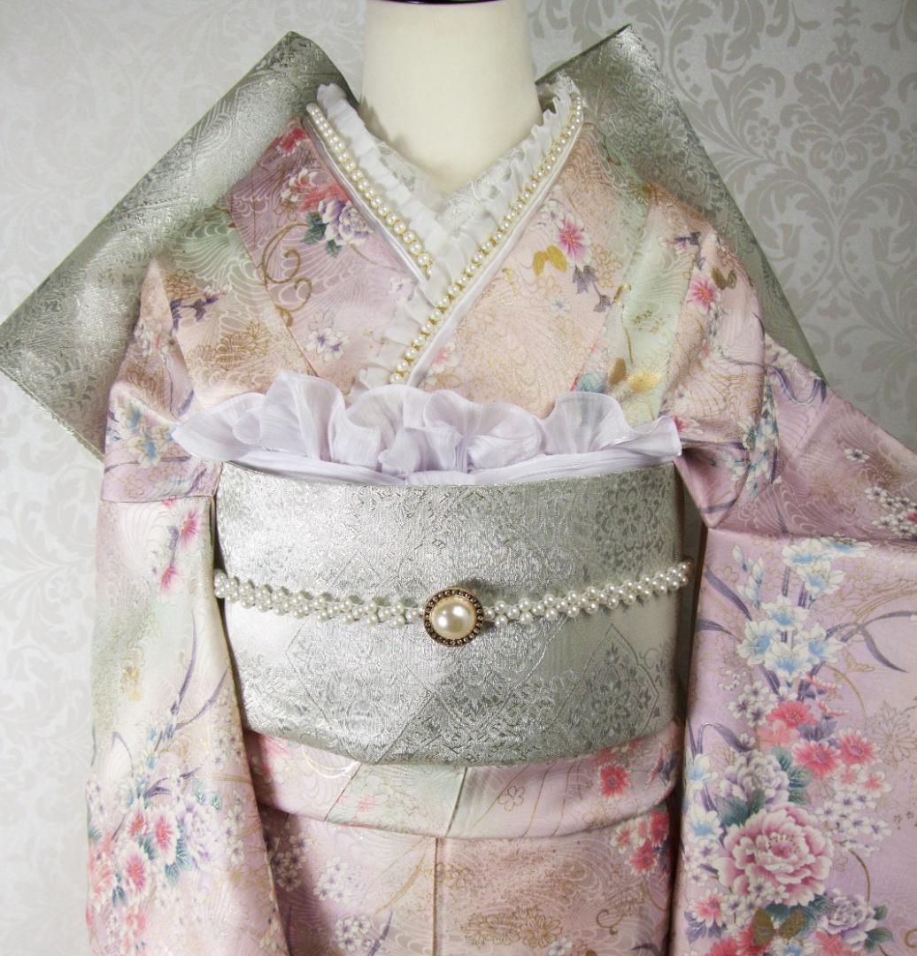 くすみパステル/唐草とブーケと蝶々/金彩銀彩/振袖フルセット　ｍ70　成人式