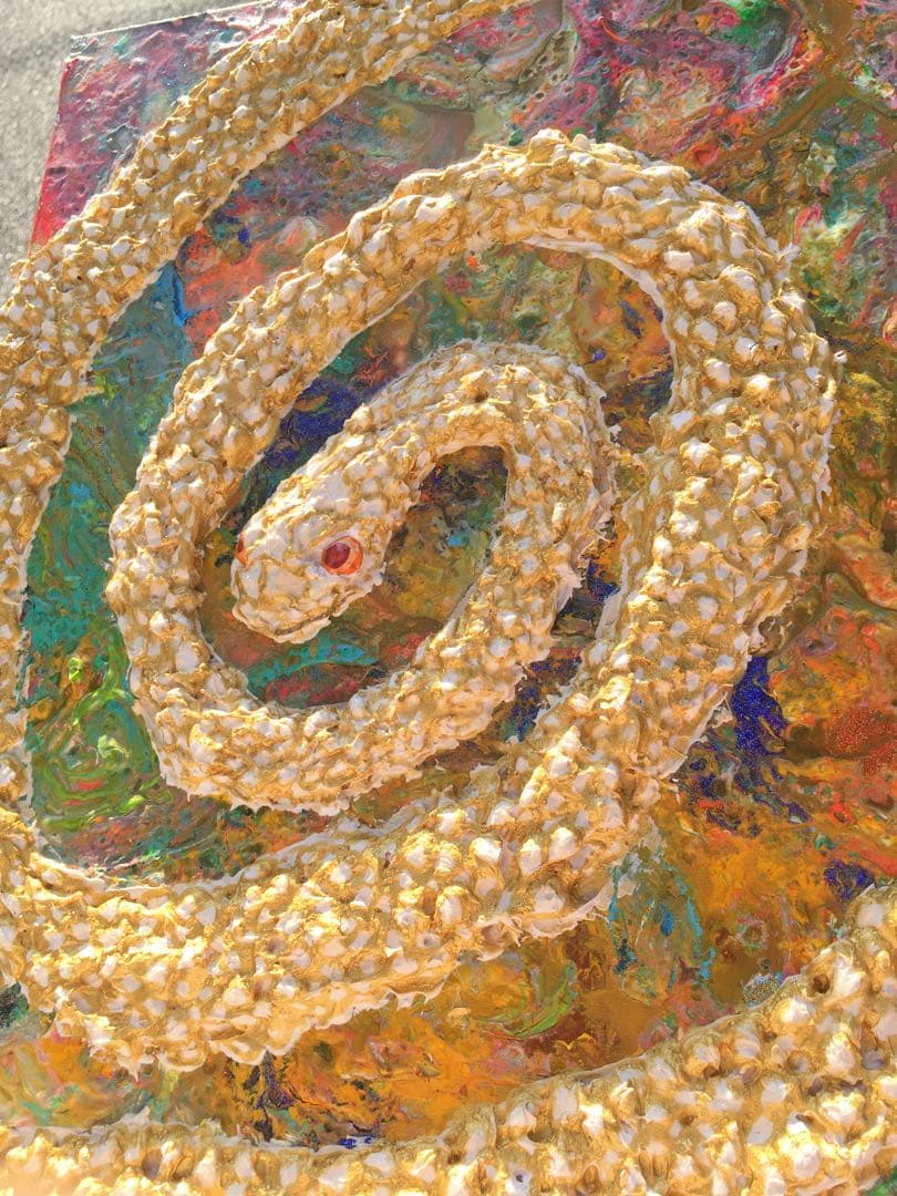 祈雨　白蛇　金色　神秘　絵　絵画　アクリル画　原画　　額付き　インテリアアート