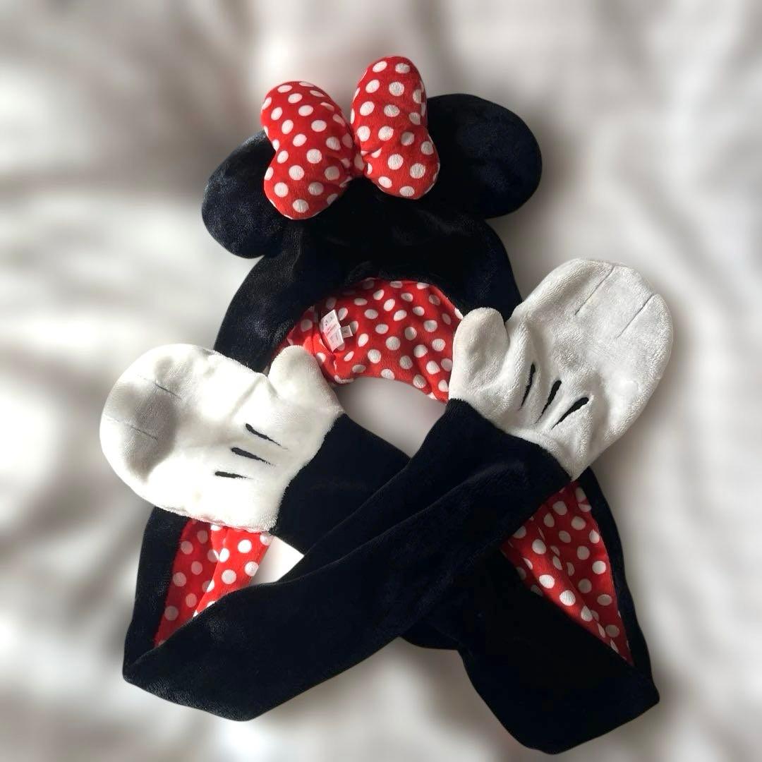 ディズニー　ミニー　マフラーキャップ ファンキャップ　手袋
