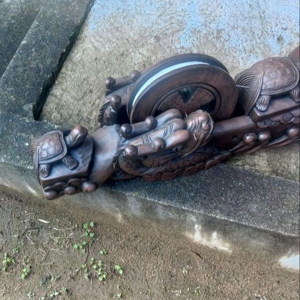 墨壺　大型　飾り墨壺　龍　亀　木彫　木製　アンティーク　ハ10