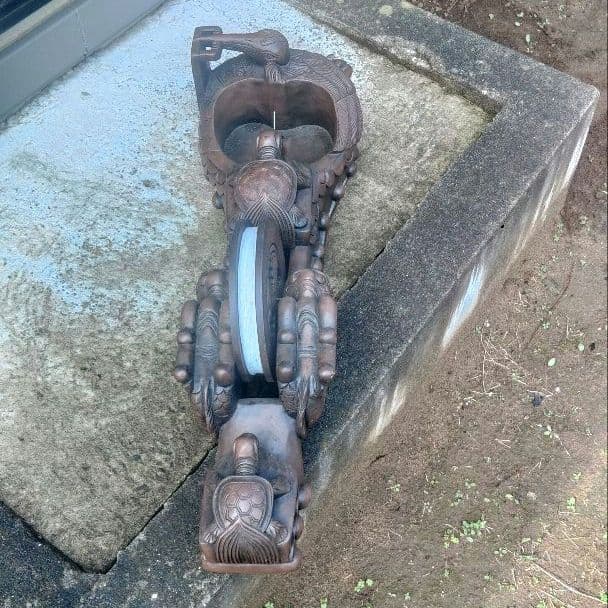 墨壺　大型　飾り墨壺　龍　亀　木彫　木製　アンティーク　ハ10