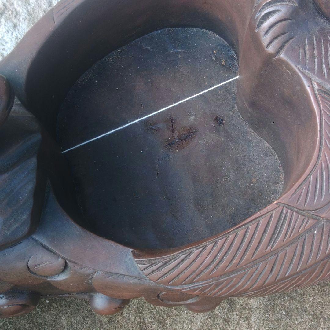 墨壺　大型　飾り墨壺　龍　亀　木彫　木製　アンティーク　ハ10