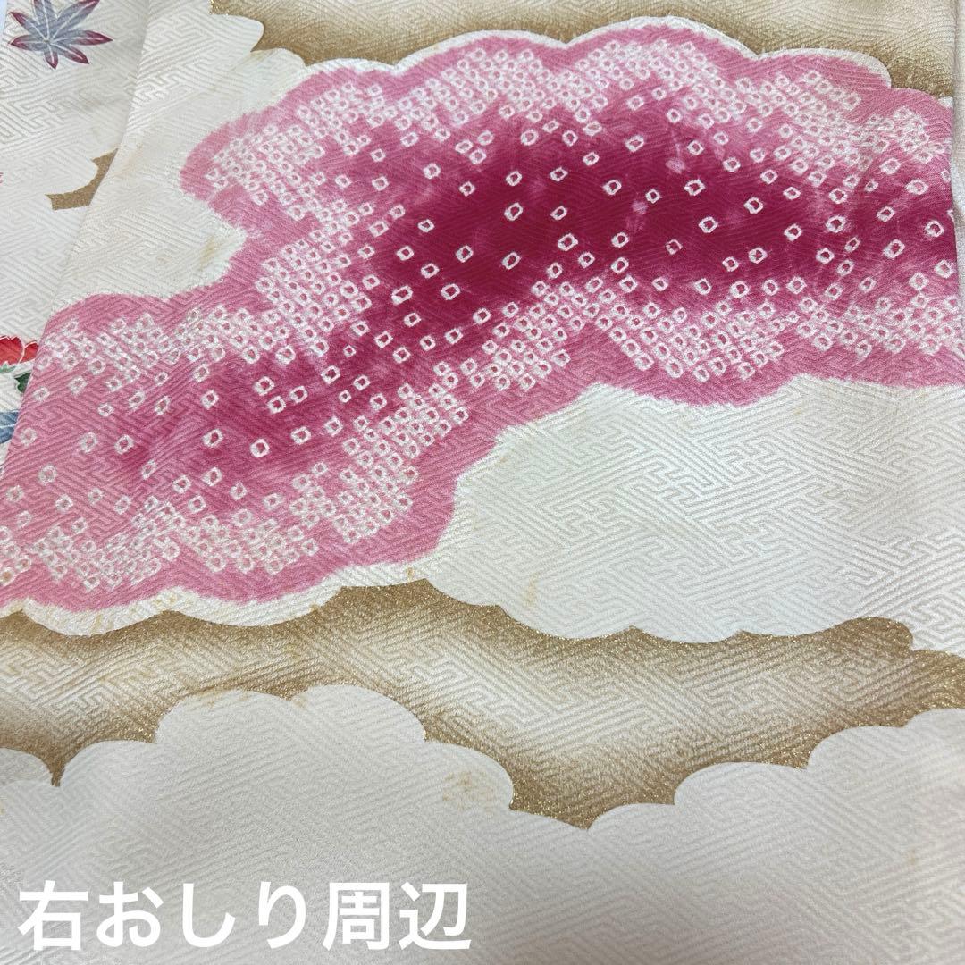 446 振袖フルセット 正絹 岩田専太郎 金彩 駒刺繍 絞り クリーム 青 紫