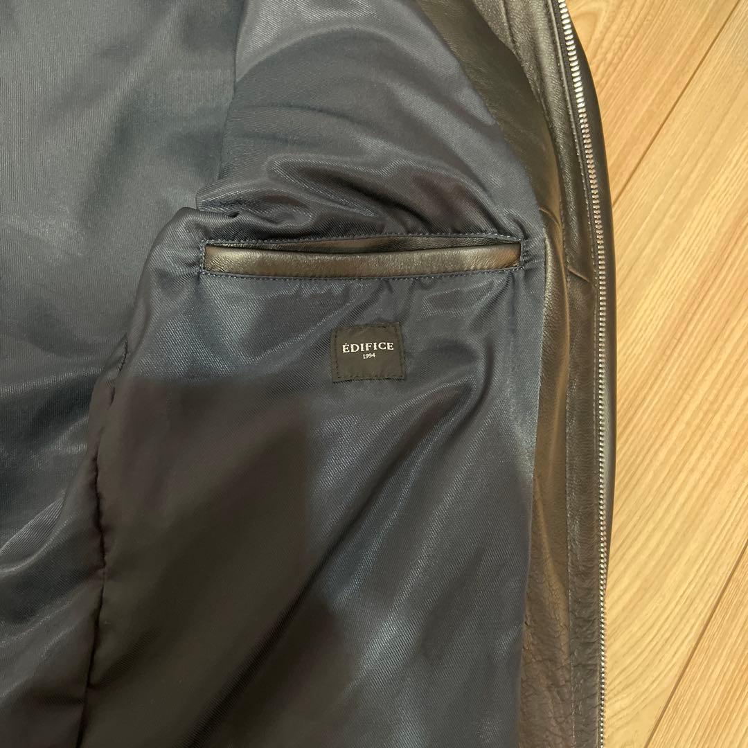EDIFICE ブラックレザー シングルライダース L