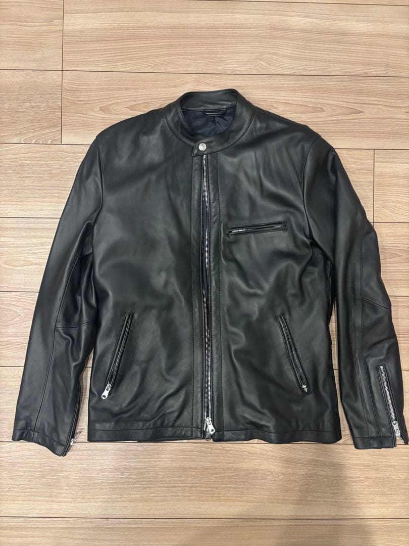 EDIFICE ブラックレザー シングルライダース L