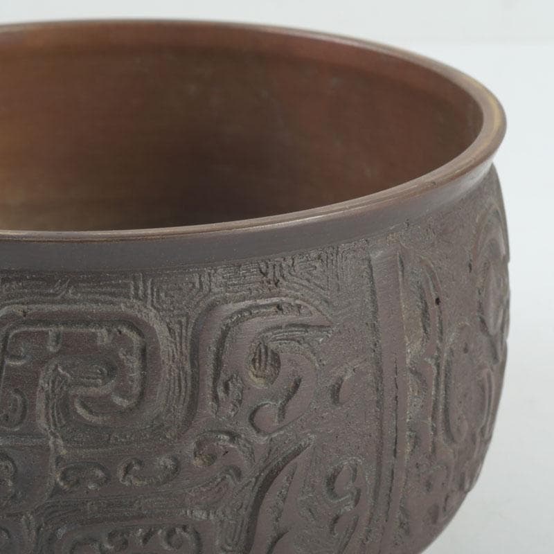 中国　古銅宣徳銅　饕餮文　建水　茶こぼし　V　9652