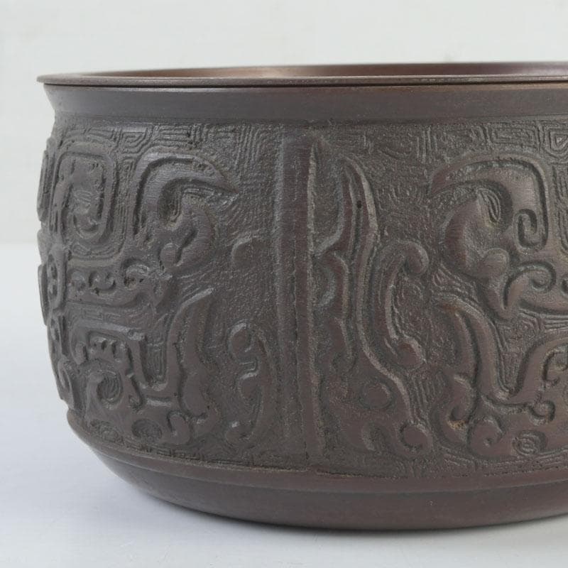 中国　古銅宣徳銅　饕餮文　建水　茶こぼし　V　9652