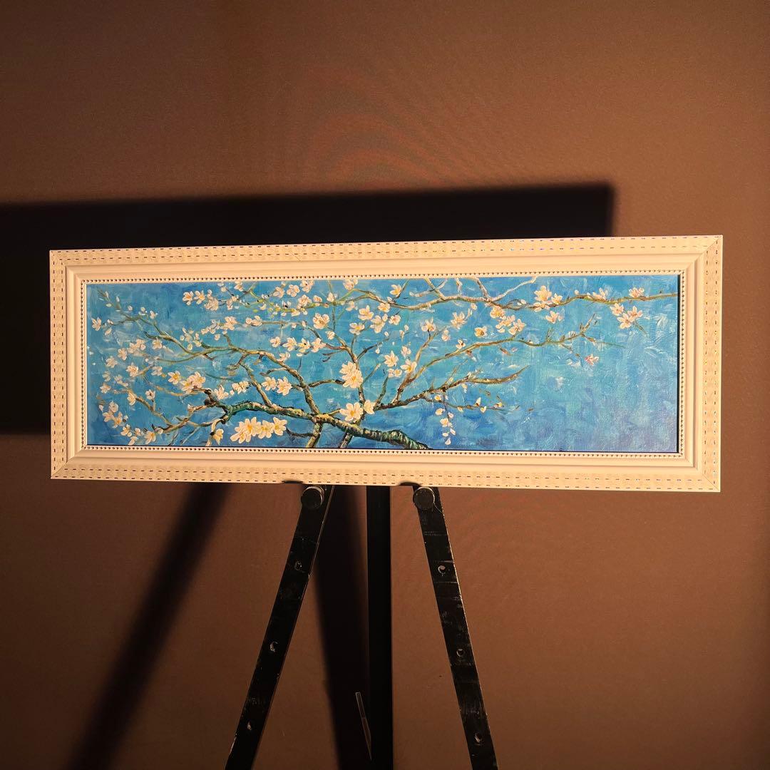 ★秀作★ 手書き油絵 ゴッホ 花咲くアーモンドの枝 額付 肉筆絵画 油彩画