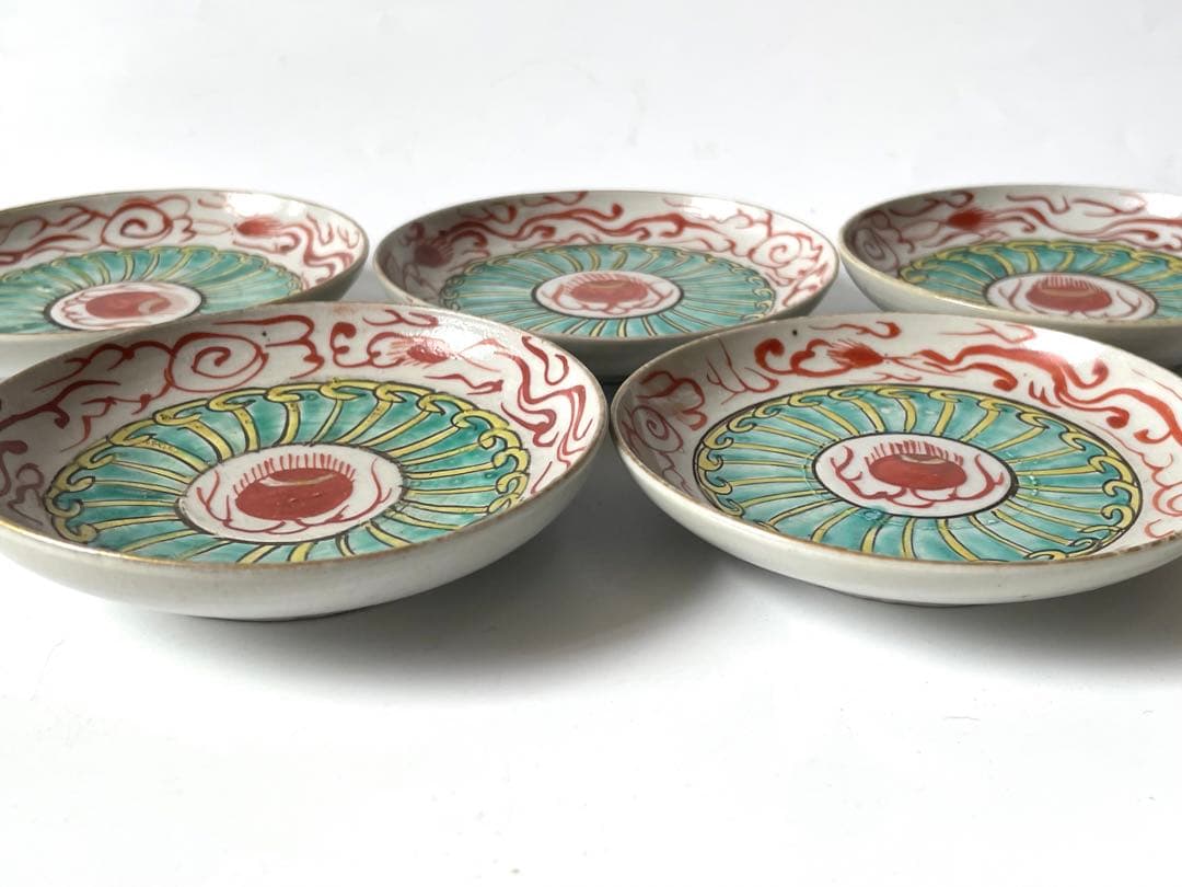 アンティーク　骨董　くらわんか　色絵　宝珠文様　小皿　銘々皿　5枚　波佐見焼