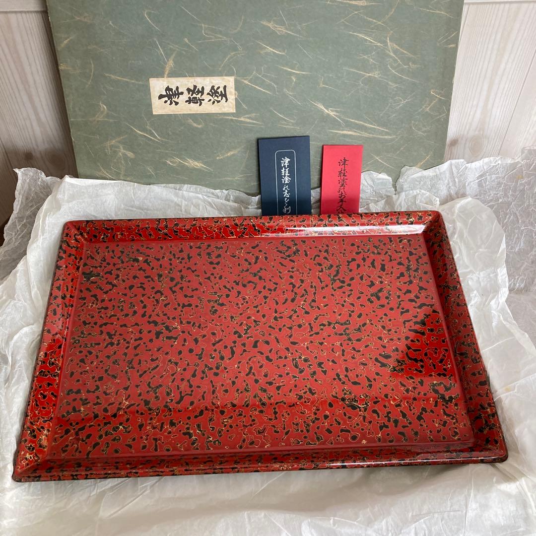 お盆　津軽塗　長手盆　角盆　トレイ　 唐塗 赤　雑貨　初節句　ひなまつり