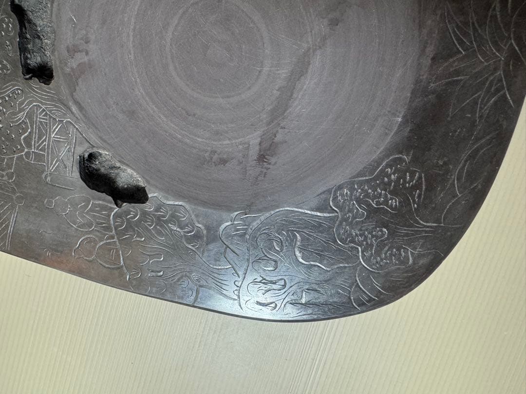 2911 中国古硯　人物文字彫刻　中国骨董　書道具